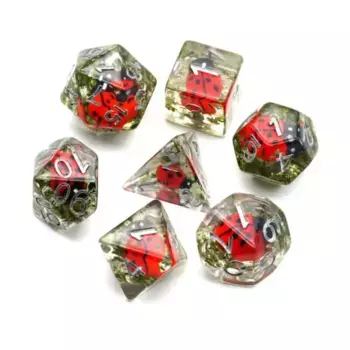 Набор Poly — красная божья коровка с серебром (7), Dice Sets - Resin/Acrylic - Red, Orange, Yellow, & Pink (Foam Brain Games)