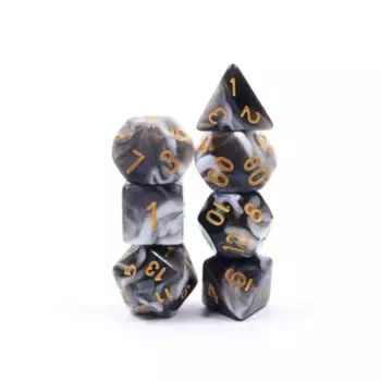 Набор Poly — крем-эспрессо с золотом (7), Dice Sets - Resin/Acrylic - Black, Grey, White, & Metallics (Foam Brain Games)