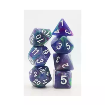 Набор Poly — Muse с белым (7), Dice Sets - Resin/Acrylic - Blue, Green, & Purple (Foam Brain Games)