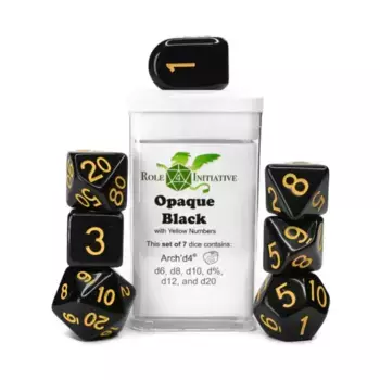 Набор Poly — непрозрачный черный с желтым и Arch'd4 (7), Game Dice - Opaque (Role 4 Initiative)