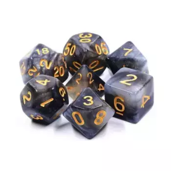 Набор Poly — серебристый блеск с белым (7), Dice Sets - Resin/Acrylic - Black, Grey, White, & Metallics (Foam Brain Games)