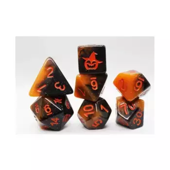 Набор Poly Set — Хэллоуинская тыква с оранжевым (7), Dice Sets - Resin/Acrylic - Rainbow & Multi-Colored (Foam Brain Games)