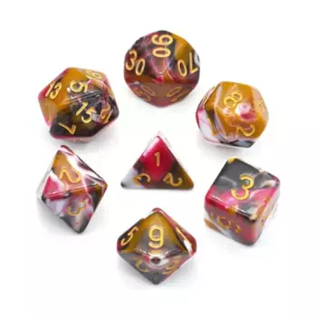 Набор Poly — винтажная смесь цветов с золотом (7), Dice Sets - Resin/Acrylic - Rainbow & Multi-Colored (Foam Brain Games)