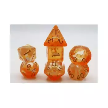 Набор Poly — Золотая рыбка кои с золотом (7), Dice Sets - Resin/Acrylic - Red, Orange, Yellow, & Pink (Foam Brain Games)