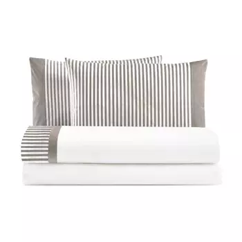Набор постельного белья с простынью с полосатыми краями, окрашенными в пряже - Tif Lisola, двуспальный