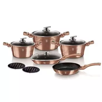 Набор посуды Berlingerhaus с мраморной поверхностью, 11 шт., розовое золото, линия металлик BH-6191