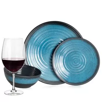 Набор посуды для кемпинга с меламином, 4 человека, синий камень + 4 бокала для красного вина Tiamo, бокалы для красного вина, посуда, посуда для пикника, барбекю Moritz