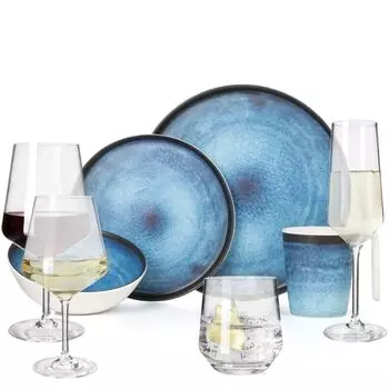 Набор посуды для кемпинга с меламином на 4 человека Deep Ocean + 16 миланских бокалов Бокалы для воды Бокалы для вина Бокалы для шампанского Бокалы для шампанского Посуда для пикника Посуда для барбекю Moritz