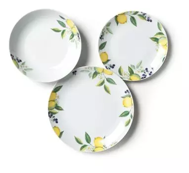 Набор посуды Excelsa, 18 предметов, фарфор «Лимон», белый, желтый и зеленый
