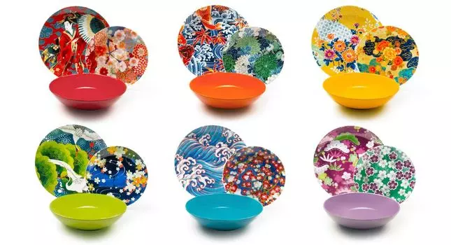 Набор посуды Excelsa, 18 предметов, кимоно, фарфор и керамогранит, разноцветный, мультиколор