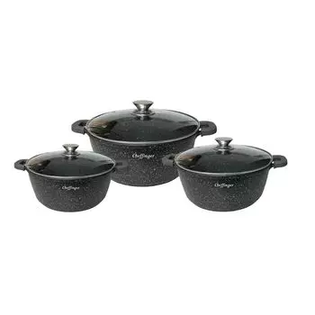 Набор посуды из 6 предметов, 32/36/40 см, кастрюля, индукционная литая алюминиевая кастрюля, набор кастрюль, набор кастрюль, мрамор, 32/36/40 см Scheffinger