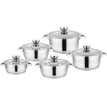 Набор посуды из нержавеющей стали, 10 предметов, индукционная кастрюля с крышкой Scheffinger