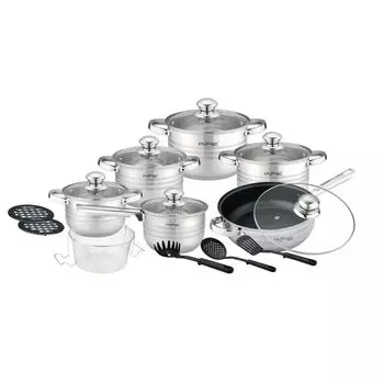 Набор посуды из нержавеющей стали, 18 предметов, набор индукционных кастрюль, сковорода, кухонная помощь Scheffinger