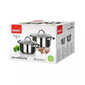 Набор посуды из нержавеющей стали SCHWINGEN Small, 4 шт., набор из 2 шт Banquet, серебро