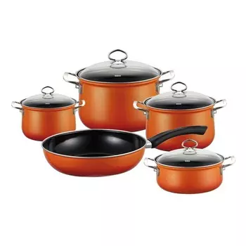 Набор посуды/кастрюль Riess из 5 предметов со стеклянной крышкой Enamel Nouvelle Corall, оранжевый
