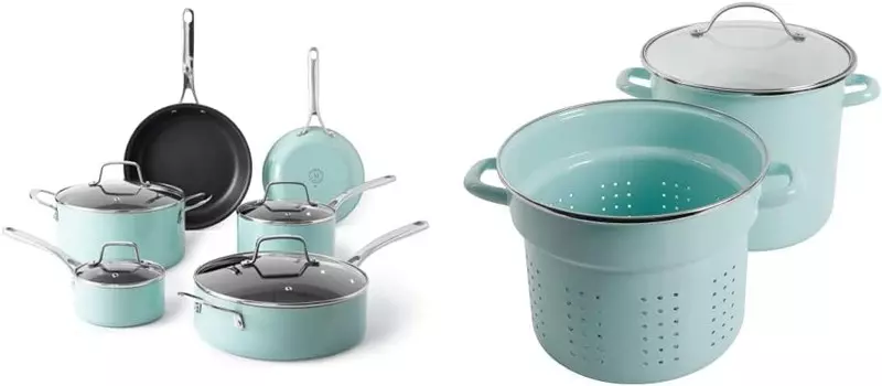 Набор посуды Martha Stewart Lockton Premium с антипригарным покрытием, 10 эмалированных алюминиевых кастрюль и сковородок с кастрюлей на 8 литров — Martha Blue, Martha Blue