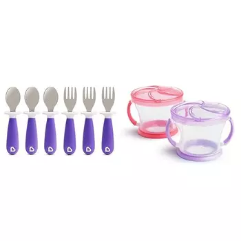 Набор посуды Munchkin® Raise TM для малышей, вилка и ложка, 6 шт., и чашки для перекусов для малышей Snack Catcher®, 2 шт.