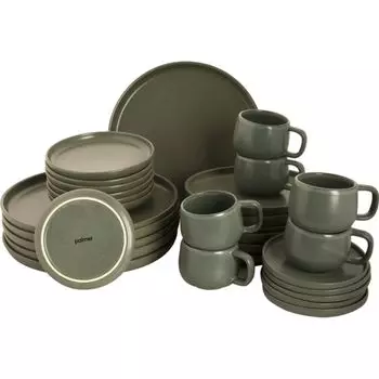 Набор посуды Palmer SANDY LOAM на 6 персон, современный обеденный сервиз на 30 предметов, комбинированная глиняная посуда, набор посуды оливково-зеленого цвета, возможность посудомоечной машины и микроволновой печи, зеленый
