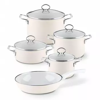 Набор посуды Riess Nouvelle Avorio, сверхпрочная индукционная эмаль, 5 предметов