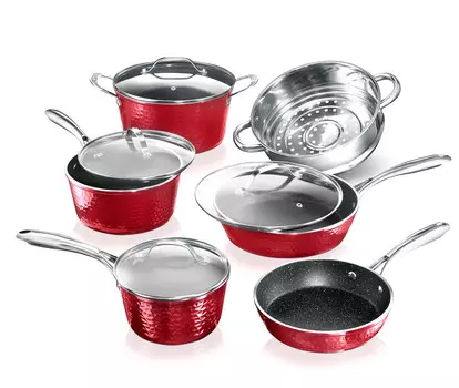 Набор посуды с покрытием из титана GraniteStone 10 предметов, красный