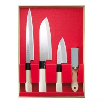 Набор поварских ножей в японском стиле, 3 ножа и точильный камень из стали 420J2 с деревянной ручкой Herbertz