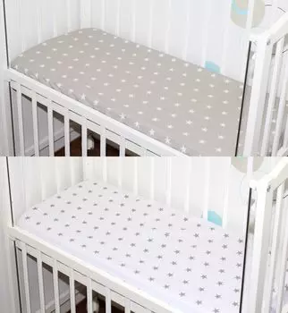 Набор простыней из 2 шт. для детской кроватки-колыбели. Простыня 40х90, хлопок — 16 шт. Звезды на сером + звезды на белом Primawela