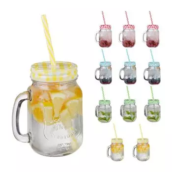 Набор разноцветных стаканов Relaxdays с крышками, 12 шт, прозрачный