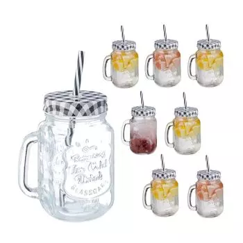 Набор Relaxdays из 8 стаканов с клетчатыми крышками, прозрачный