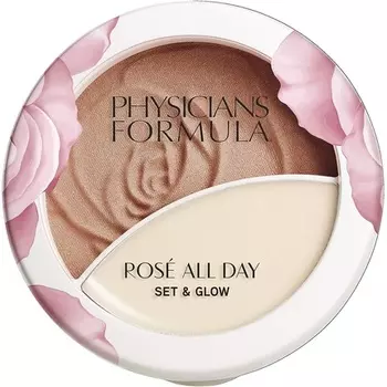 Набор Rose All Day Set & Glow, фиксирующая пудра и хайлайтер с увлажняющим бальзамом для нежной кожи - Sunlit Glow с экстрактом розы, годжи и алычи, Physicians Formula