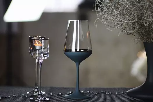 Набор роскошных бокалов для красного вина Casa Padrino из 6 темно-синих/серебристых 8,5 x В. 24 см - бокалы для вина ручной работы и роспись - аксессуары для отелей и ресторанов - качество класса люкс