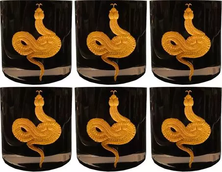 Набор роскошных бокалов для виски Casa Padrino из 6 змеиных черных / золотых 8 x В. 9 см - бокалы для виски ручной работы и гравировка вручную - покрытие из 24-каратного золота - роскошное качество