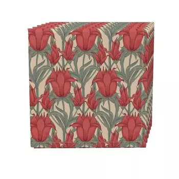 Набор салфеток, 100% полиэстер, набор из 4 шт., 18x18 дюймов, Scarlet Red Flowers