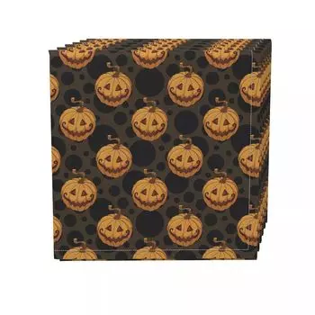 Набор салфеток, 100 % полиэстер, набор из 4 шт., 18x18 дюймов, Spooky Pumpkin Smiles