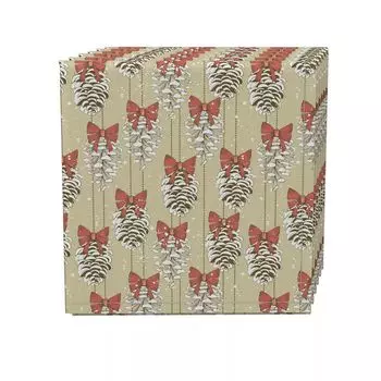 Набор салфеток, 100% полиэстер, набор из 4 шт., сосновые шишки 18x18 дюймов с бантиками