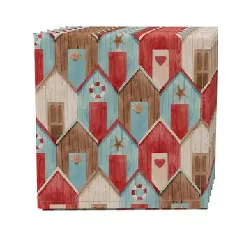 Набор салфеток из 4 шт., 100% хлопок, 20х20 дюймов, деревянные домики в морском стиле