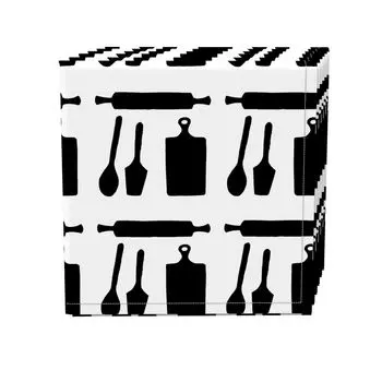 Набор салфеток из 4 шт., 100 % хлопок, 20x20 дюймов, Kitchen Icons, черный