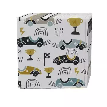 Набор салфеток из 4 шт., 100 % хлопок, 20x20 дюймов, мультяшные ретро-гоночные машинки