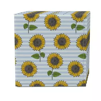 Набор салфеток из 4 шт., 100 % хлопок, 20x20 дюймов, синие полосы и подсолнухи.