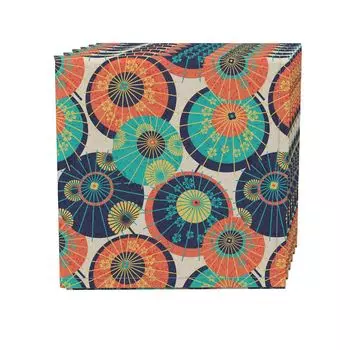 Набор салфеток из 4 шт., 100 % хлопок, 20x20 дюймов, традиционный японский зонтик.