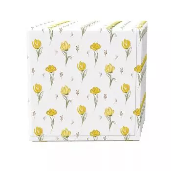 Набор салфеток из 4 шт., 100% хлопок, 20x20 дюймов, нарисованные вручную желтые тюльпаны
