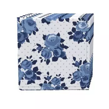 Набор салфеток из 4 шт., 100 % хлопок, 20x20 дюймов, синий цветочный узор и горошек