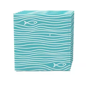 Набор салфеток из 4 шт., 100 % хлопок, 20x20 дюймов, простая рыбка в волнах