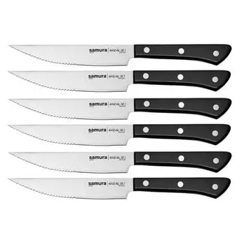 Набор Самура Харакири из 6 ножей для стейка Samura, черный