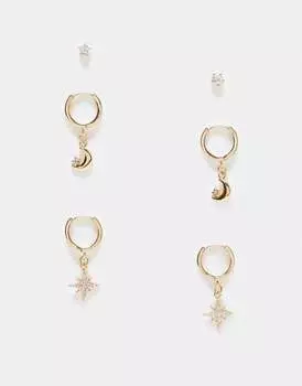 Набор серег Reclaimed Vintage с луной и звездой