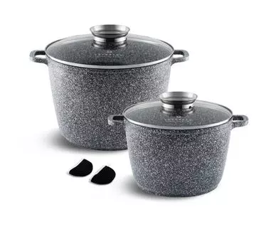 Набор серых кастрюль из 4 предметов, большая кастрюля, кастрюля для компота, суповая кастрюля, кастрюля, каменное покрытие, индукционные кастрюли, стеклянная крышка (6,2 л / 10,0 л) EDENBERG, серый