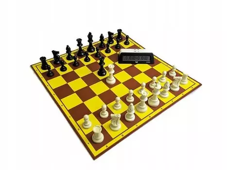 НАБОР ШАХМАТ 1: Шахматная доска + фигуры + часы Caissa