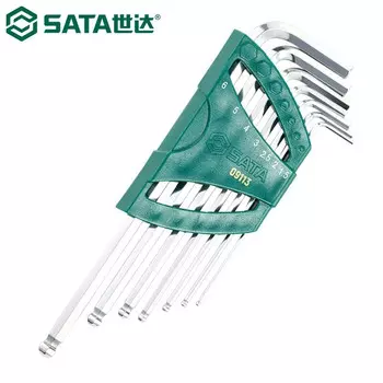 Набор шестигранных ключей SATA, 7 предметов, с удлиненной шаровой головкой, шестигранный ключ, легированная сталь SVCM, закаленная метрическая метрика 09113 (1,5-6 мм), в наличии