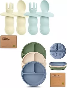 Набор силиконовых детских ложек и вилок Keababies