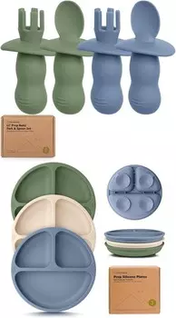 Набор силиконовых детских ложек и вилок Keababies