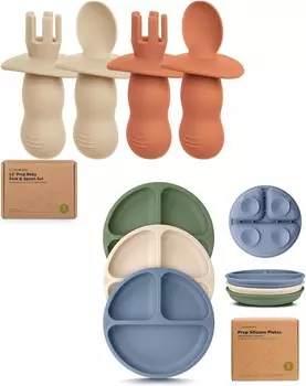Набор силиконовых детских ложек и вилок Keababies